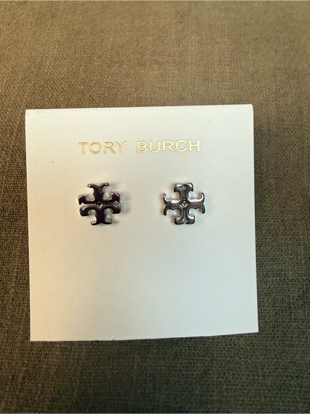 Tory Burch Silver Logo Stud Earrings - Polished Silver